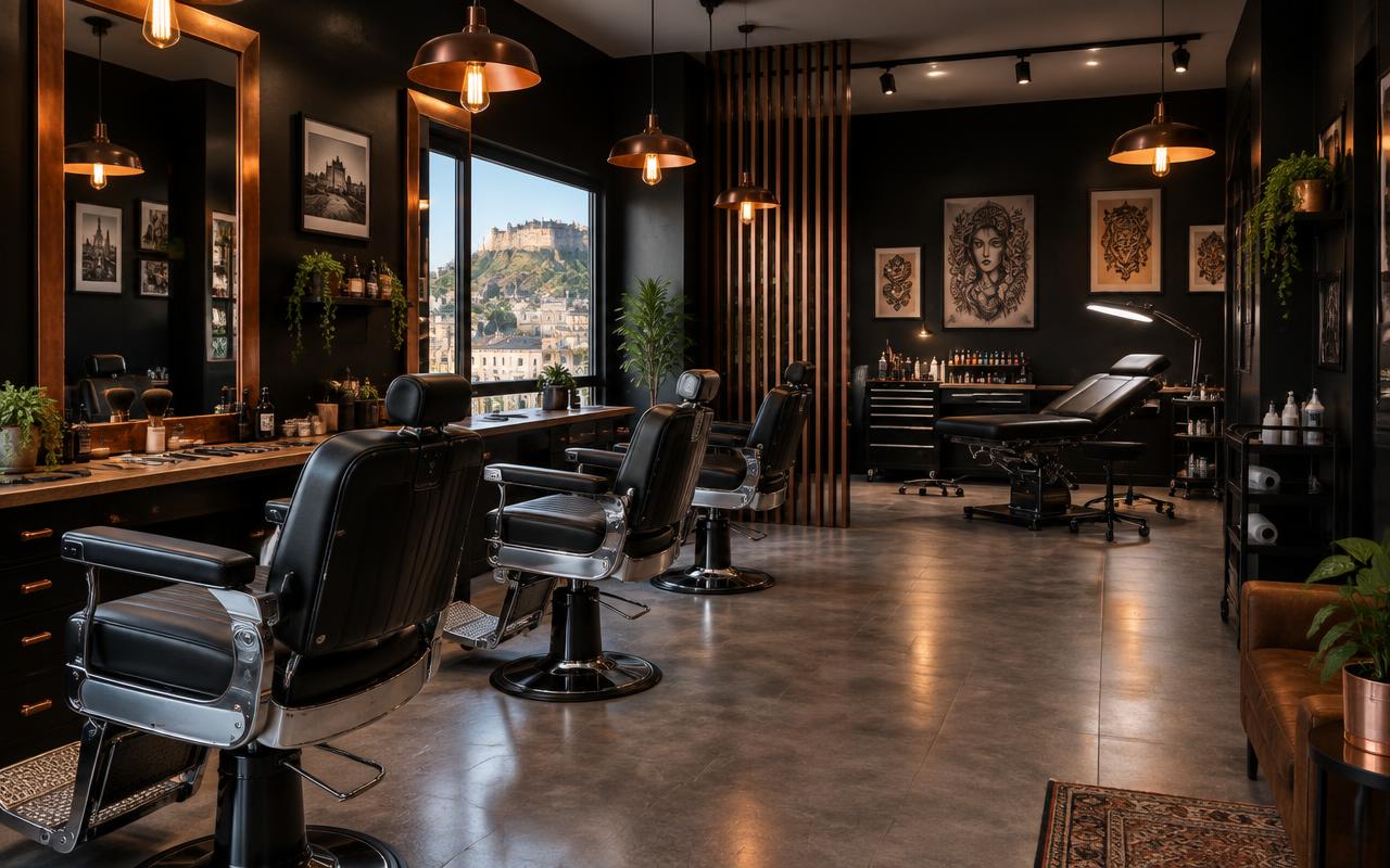 Interior de barbería y estudio de tatuajes
